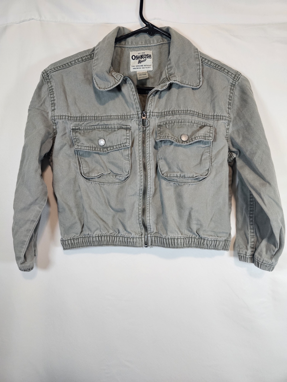 OshKosh B'gosh Vintage 90s Kids Washed Green Zip-Front Jean Jacket